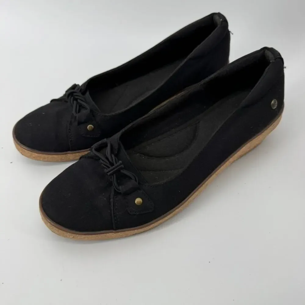 Grasshoppers Black Canvas Cork Wedge Ballet Flats Comfort Shoes Women 7.5M